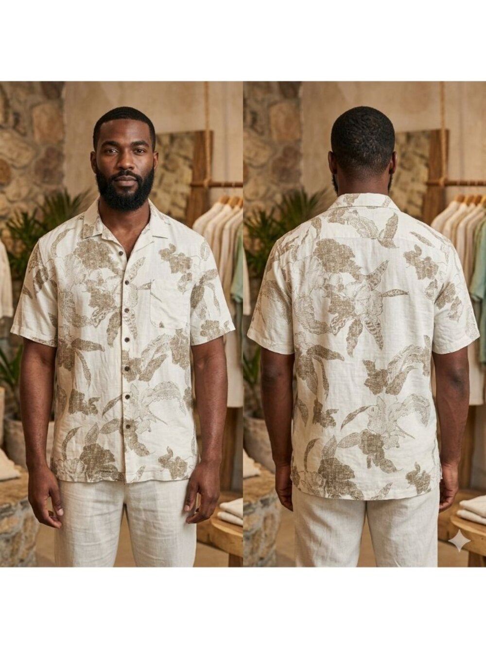 George Mens Hawaiian Shirt Size 2XL Beige Short Sleeve Button Up Casual Travel